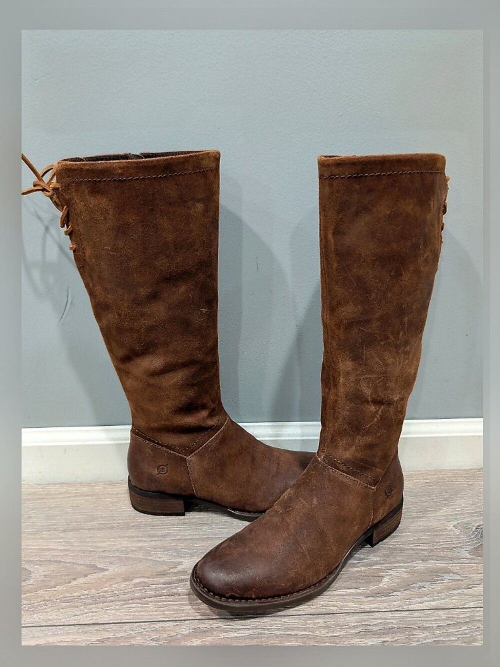 Born Women's Hayden Boots Brown Suede Back Lace Detail Distressed Size 8M